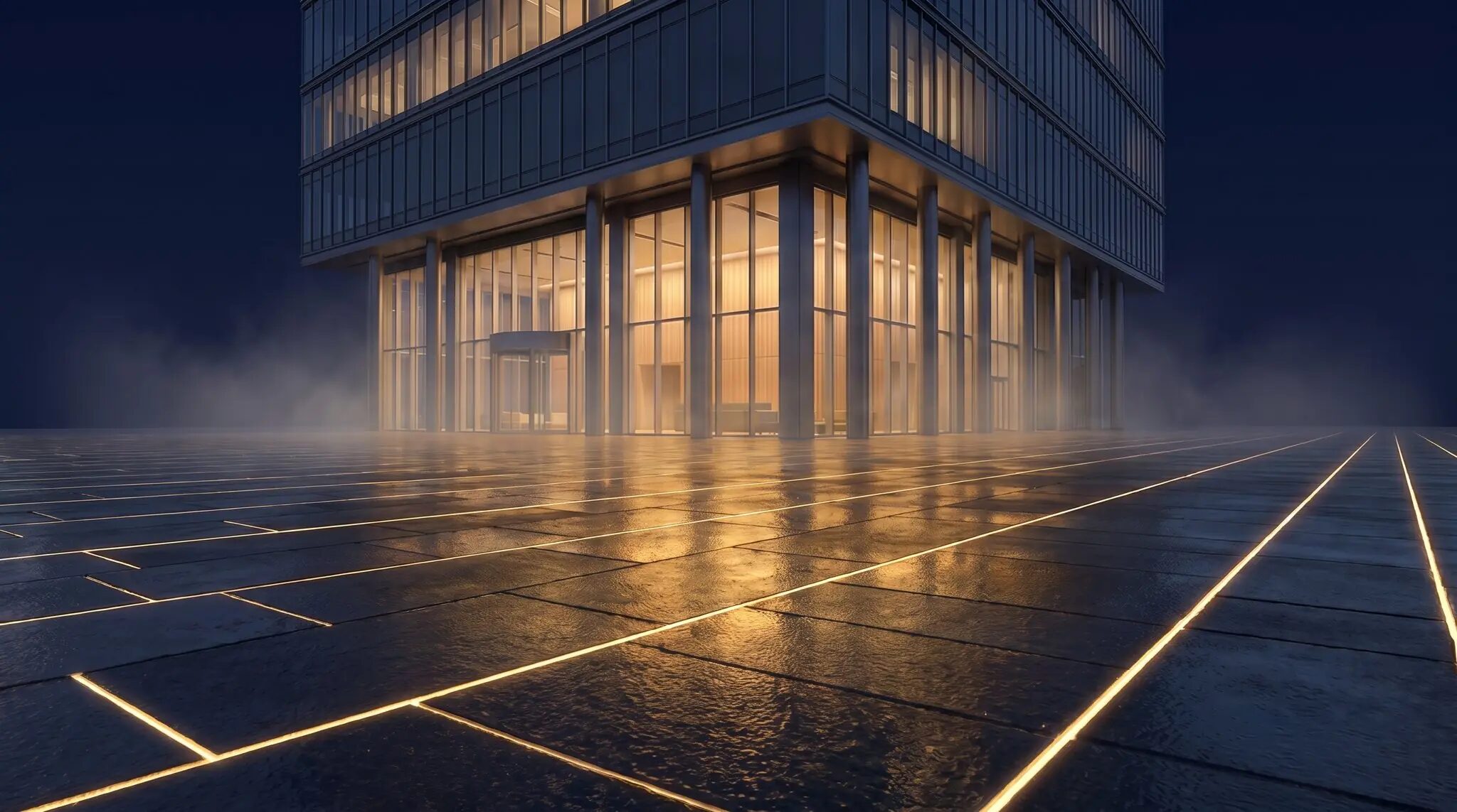 Cinematic modern building at night
